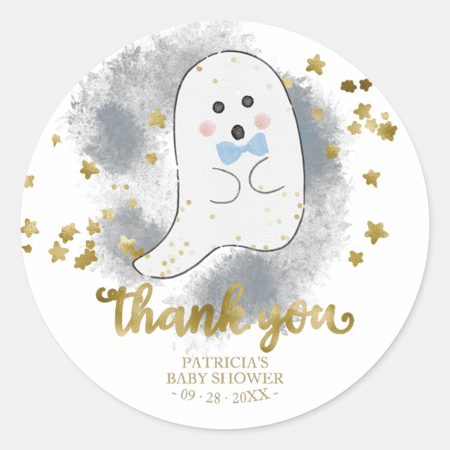 Cute Little Ghost Halloween Baby Shower Thank You  Classic Round Sticker (Front)
