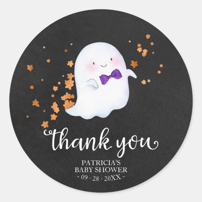Cute Little Ghost Halloween Baby Shower Thank You  Classic Round Sticker (Front)