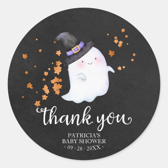 Cute Little Ghost Halloween Baby Shower Thank You  Classic Round Sticker (Front)