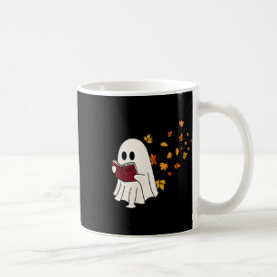 Cute Little Ghost Reading Book Under Fall Leaves W Coffee Mug