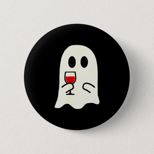 Cute Little Ghost Red Wine Gl Halloween  6 Cm Round Badge (Front)