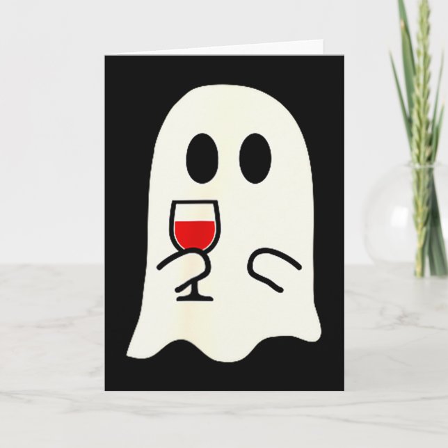 Cute Little Ghost Red Wine Gl Halloween  Card (Front)