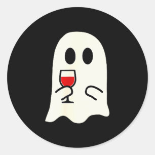 Cute Little Ghost Red Wine Gl Halloween  Classic Round Sticker