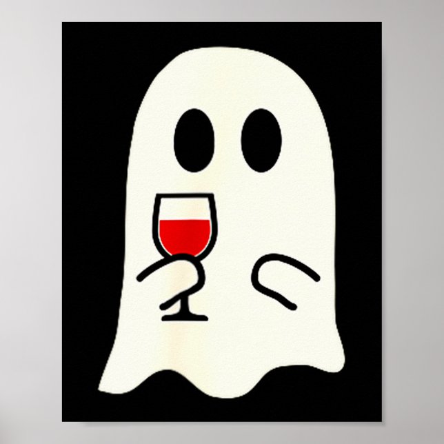 Cute Little Ghost Red Wine Gl Halloween  Poster (Front)