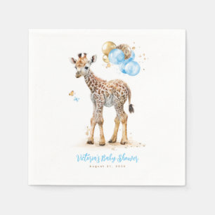 Cute Little Giraffe Modern Boho Blue Brown Napkin