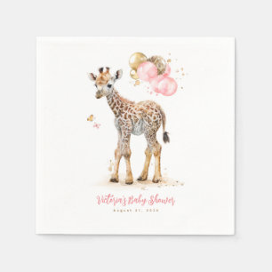 Cute Little Giraffe Modern Boho Pink Brown  Napkin
