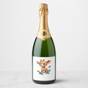 Cute little giraffe on a skateboard Classic T-Shir Sparkling Wine Label