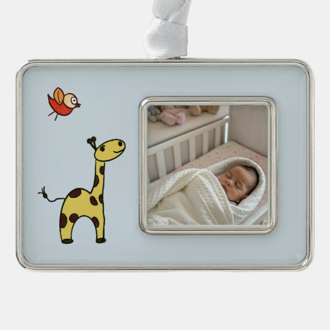 Cute little giraffe silver plated framed ornament (Front)