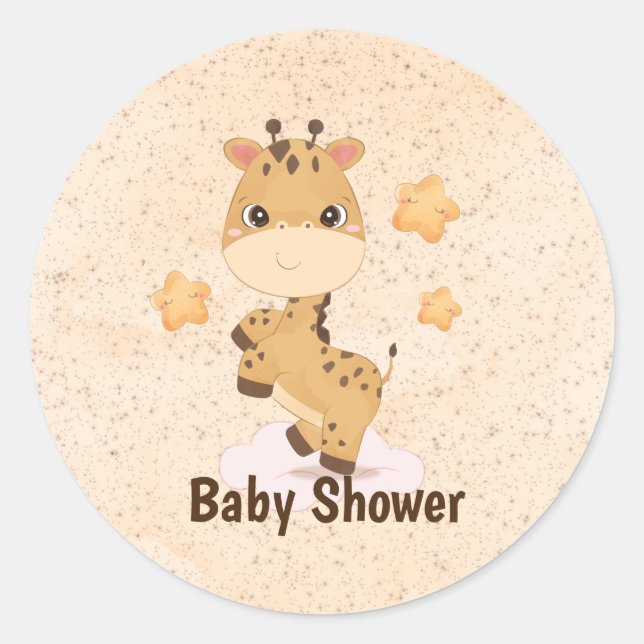 Cute Little Giraffe Stars Baby Shower  Classic Round Sticker (Front)