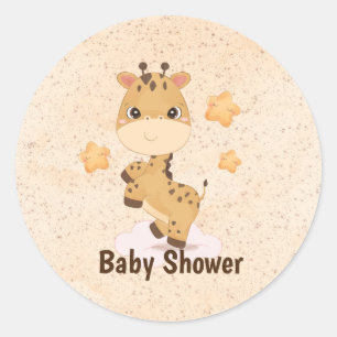 Cute Little Giraffe Stars Baby Shower Classic Round Sticker