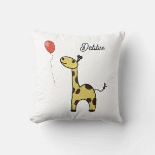 cute little giraffe with balloons Throw Pillow