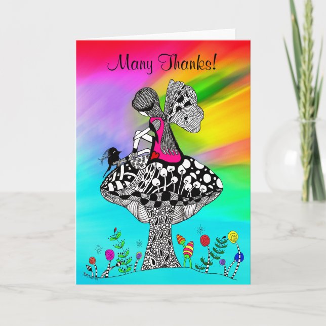 Cute Little Girl and A Bird Greeting Card (Front)