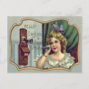 Cute Little Girl Antique Telephone Postcard