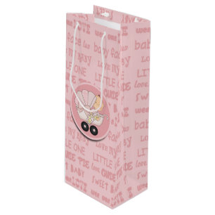 Cute Little Girl Baby In Buggy New Baby Wine Gift Bag