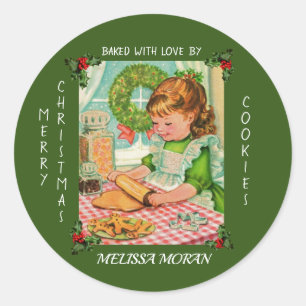 Cute Little Girl Baking Christmas Goodies Classic Round Sticker