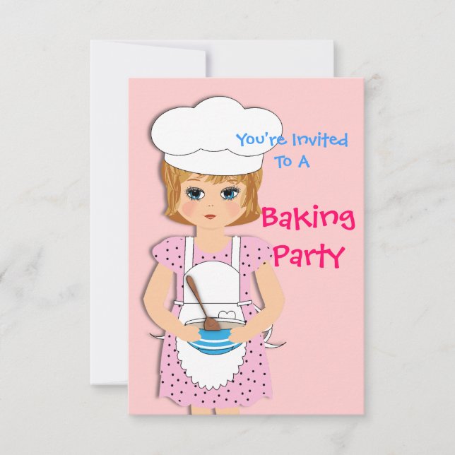 Cute Little Girl Baking Themed Party Invitation (Front)