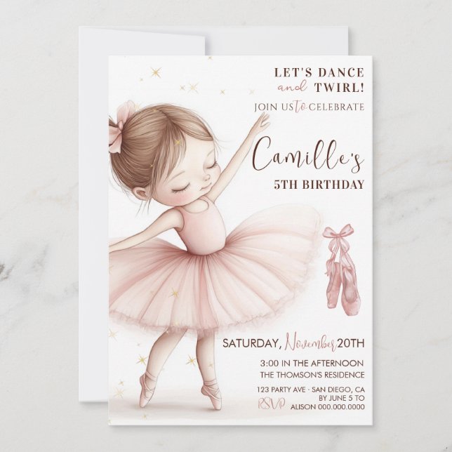 Cute Little Girl Ballerina birthday Invitation (Front)