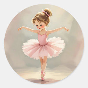Cute Little Girl Ballerina in Pink Tutu Classic Round Sticker
