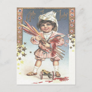 Cute Little Girl Bottle Rockets Fireworks Postcard