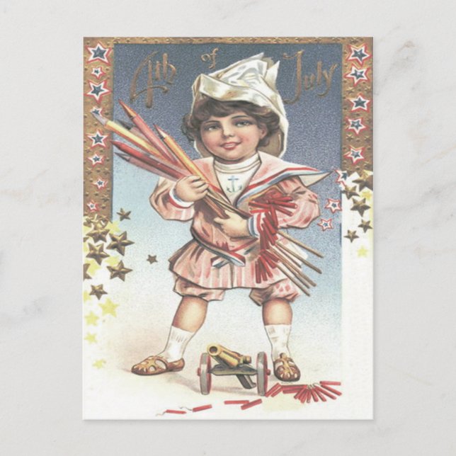 Cute Little Girl Bottle Rockets Fireworks Postcard (Front)