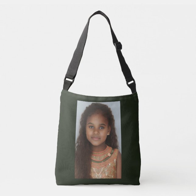 Cute little girl brown skin brown curls crossbody bag (Front)