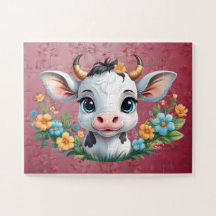 Cute little girl cow in flowers jigsaw puzzle