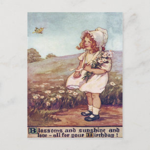 Cute Little Girl Daisies Butterfly Field Postcard