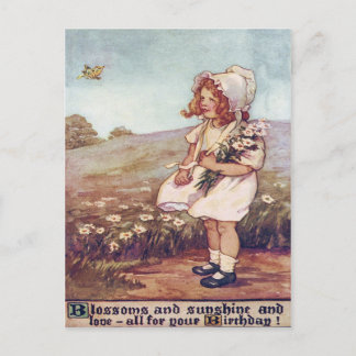 Cute Little Girl Daisies Butterfly Field Postcard