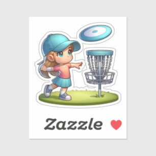 Cute Little Girl Disc Golf Cartoon 