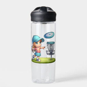 Cute Little Girl Disc Golf Cartoon Personalized Water Bottle
