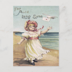 Cute Little Girl Dove Letter Auld Lang Syne Postcard