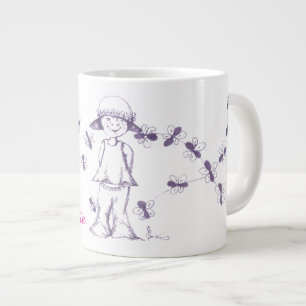 Cute Little Girl drawing with bees   Large Coffee Mug