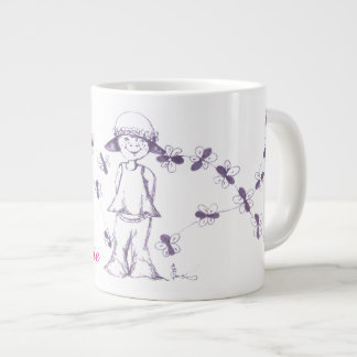 Cute Little Girl drawing with bees Large Coffee Mug