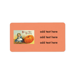 Cute Little Girl Field Pumpkin Label