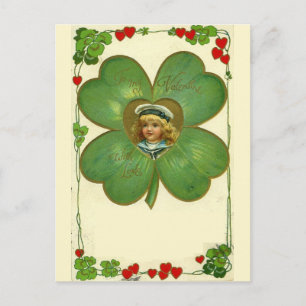 Cute Little Girl Four Leaf Clover Flowers Postcard
