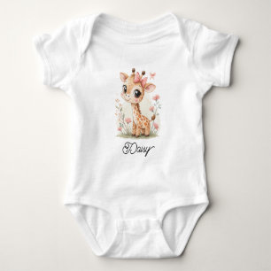 Cute Little Girl Giraffe Baby Bodysuit