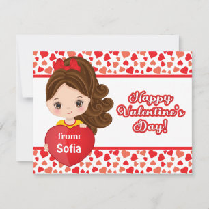 Cute Little Girl Holding St. Valentine Heart Card