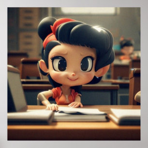 Cute Little Girl in class at school modern girl Poster
