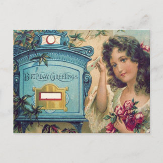 Cute Little Girl Mailbox Letter Roses Postcard
