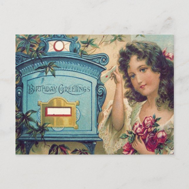 Cute Little Girl Mailbox Letter Roses Postcard (Front)