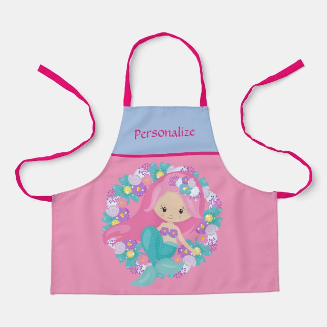 Cute Little Girl Mermaid Child Personalised Apron (Front)