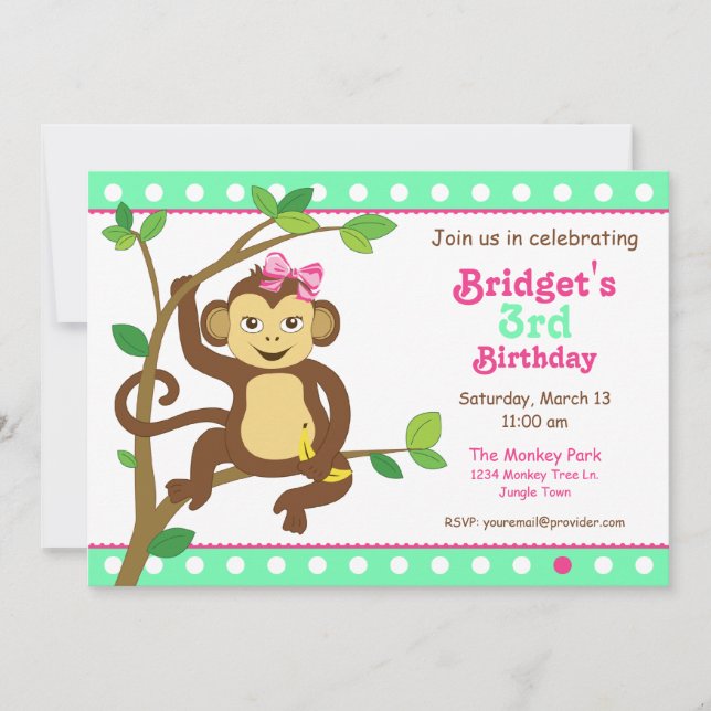 Cute Little Girl Monkey Invitation (Front)