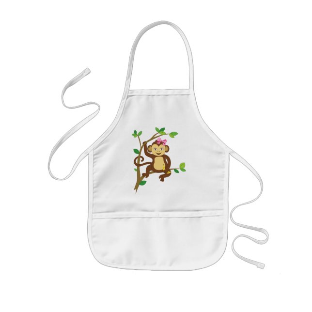 Cute Little Girl Monkey Kids Apron (Front)