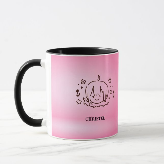 Cute Little Girl  Mug Pink Personalised (Left)