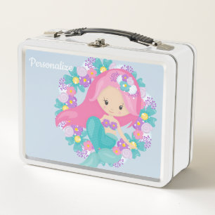 Cute Little Girl Ocean Sea Mermaid Personalised Metal Lunch Box