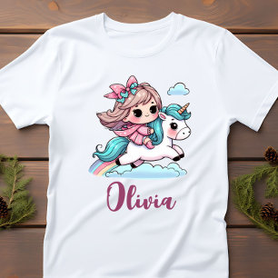 Cute Little Girl on Unicorn Baby T-Shirt