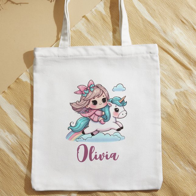 Cute Little Girl on Unicorn Tote Bag (Creator Uploaded)