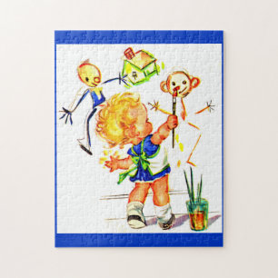 cute little girl painting on the wall jigsaw puzzle