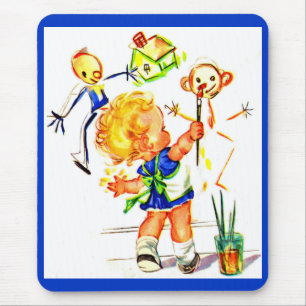 cute little girl painting on the wall mouse mat