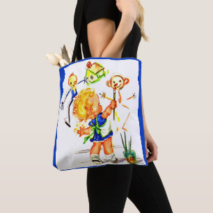 cute little girl painting on the wall print tote bag